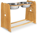 Elevated dog and cat bowls with bamboo stand