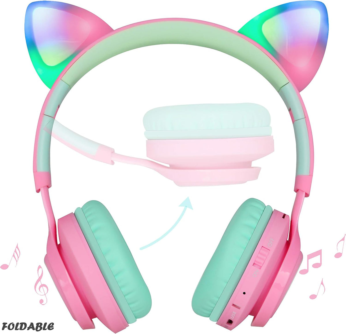 Cat Ear LED Light-Up Kids Headphones