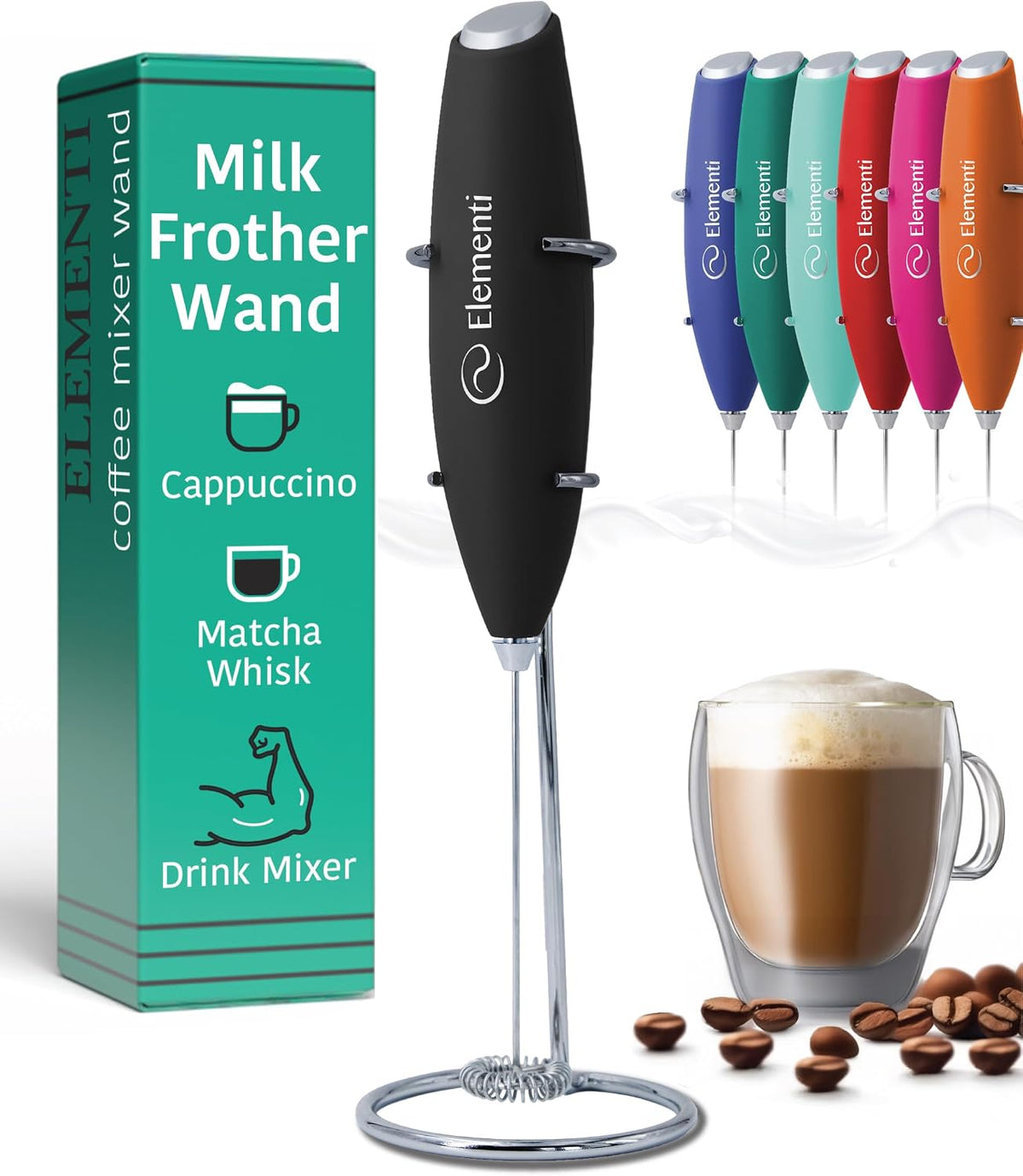 Electric milk frother wand with stand