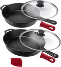 Cast Iron Skillet Set with Glass Lids (10" + 12")