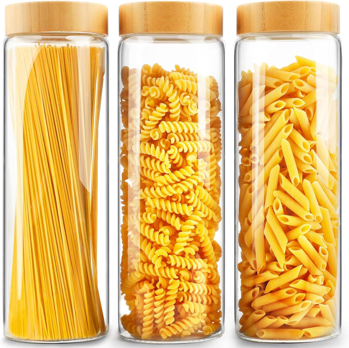 Glass Canisters with Airtight Bamboo Lids (Set of 3)