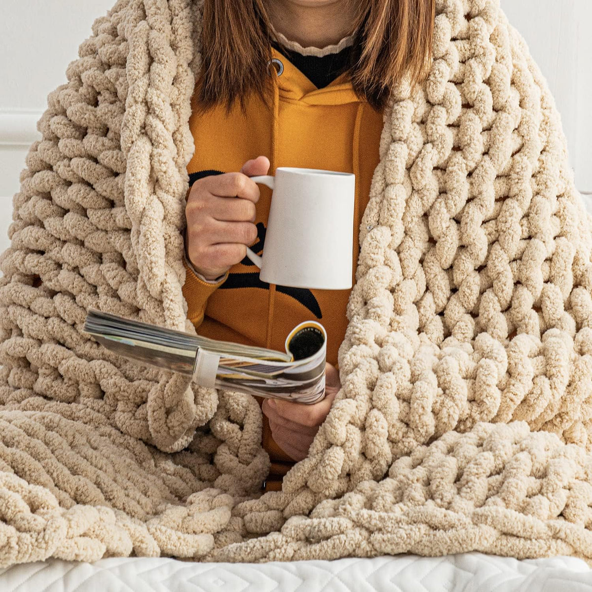 Chunky knit chenille throw blanket