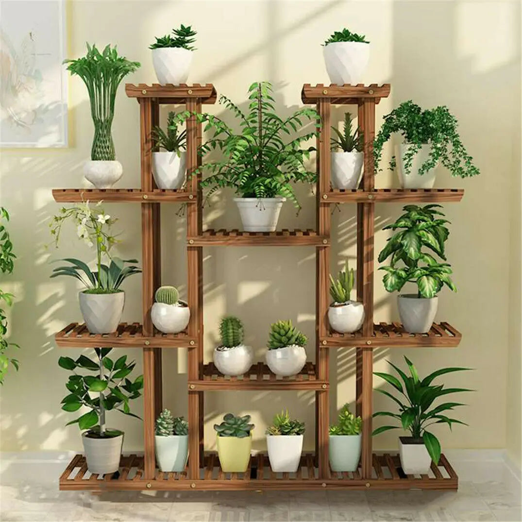 Multi-tier wood plant stand