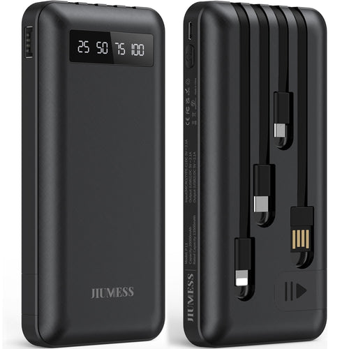 20000mAh Power Bank with Built-In Charging Cables