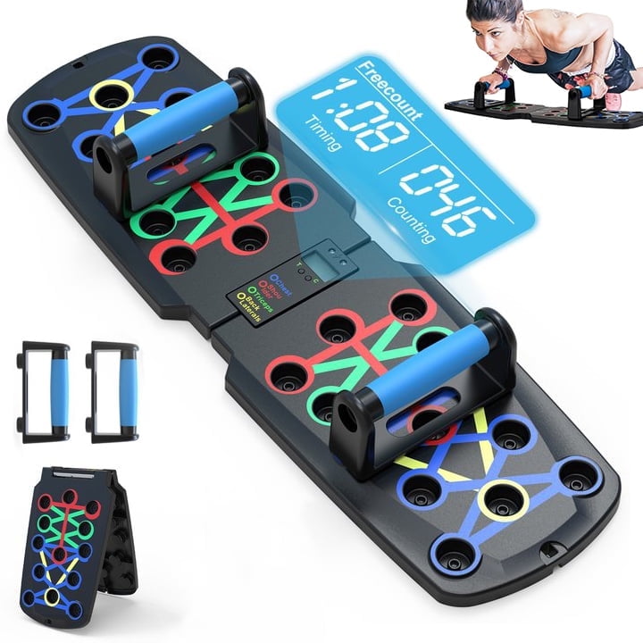 Foldable push up board with timer