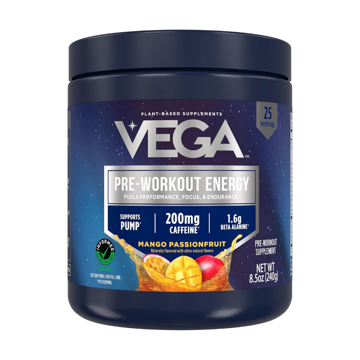 Vega pre-workout powder mango passionfruit